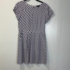 J Crew Navy Blue White Striped Short Sleeve Pocket Dress 6 68389 Nautical Preppy