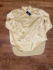 NWT Polo Relaxed Fit Sik Charmeuse Women Shirt Small Yellow MSRP $348 w/ Defect