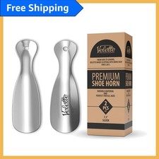 Compact 2 Piece Metal Shoe Horn Set - Travel Size 7.5" for Effortless Wear