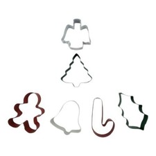 Vintage Six Piece Holiday Themed Stainless Steel Holiday Cookie Cutter Set