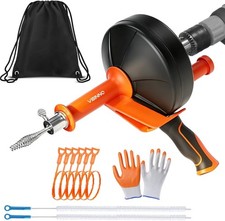 25FT Drain Auger Drain Snake Kit with Drill Adapter Plumbing Hair Clog Remover