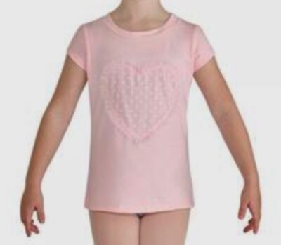 T Shirt von Bloch Mesh Spitze Herz Applikation. Kind M Alter 8/10 weich & wunderschön NEU