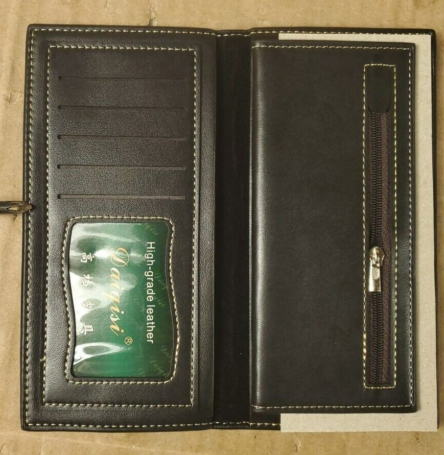 Daiqisi black leather wallet checkbook credit card holder HF