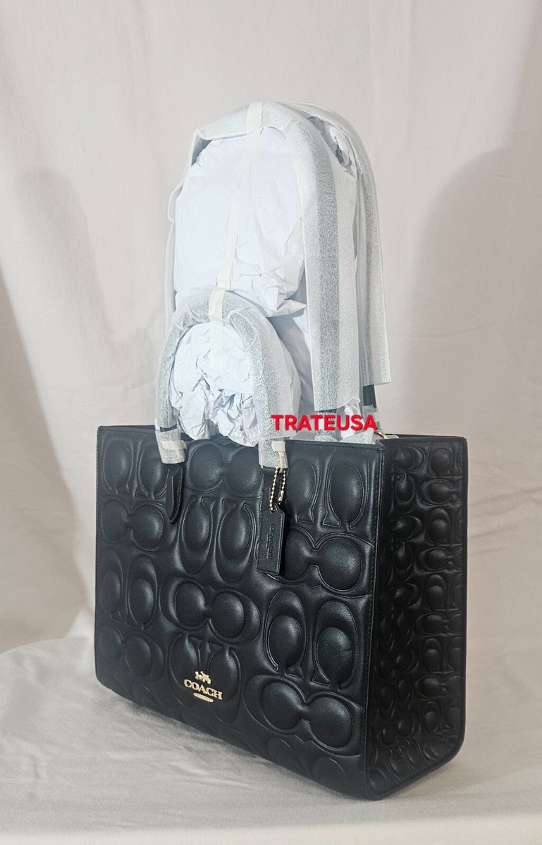 NWT Coach Maggie Large Tote Bag Signature Leather CY672 Black