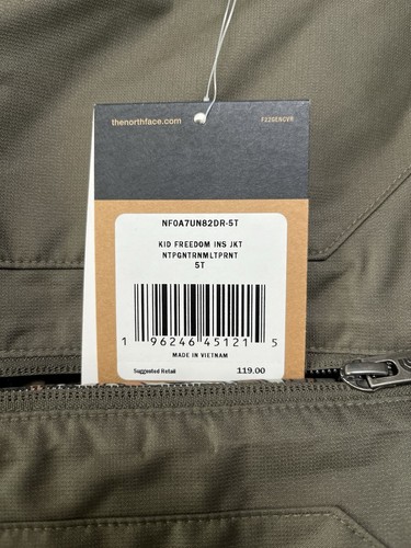 The North Face Kids Freedom Insulated Jacket Camo Green Size 2T 5T New MSRP $119 - Picture 11 of 13