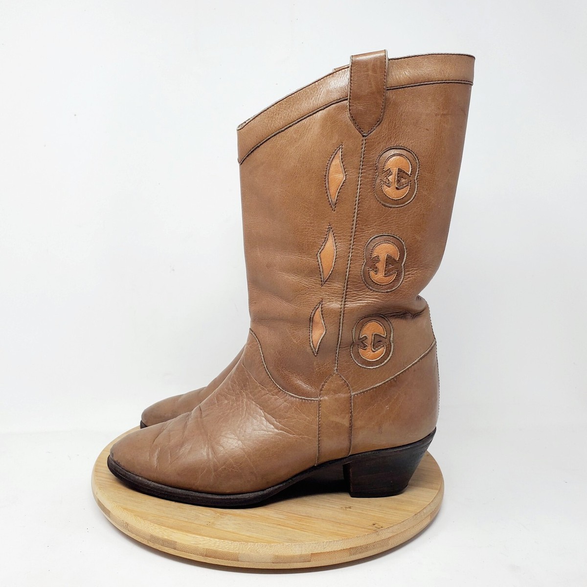 Gucci Boots Womens 35 B Vintage Brown Leather Western Cowboy