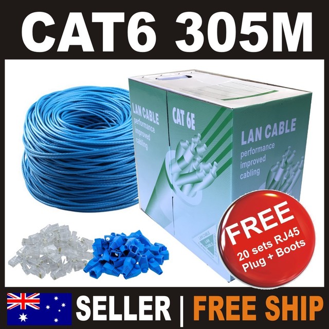 1x Black 305m Cat6 UTP Solid CCA Core Network LAN Cable Roll