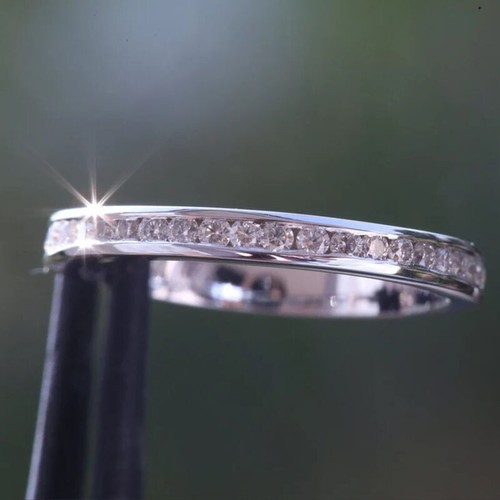 Round Cut VVS1/D Diamond Half Eternity Wedding Band 14K White Gold Over Size J-T