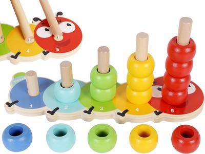 TOWO Wooden Stacking Rings Baby  Lovely Caterpillar Counting Game - 15 Pieces 