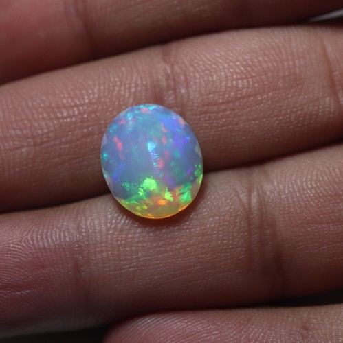 4.6 Ct 14.1x12.5 MM Natural AAA Green Blue Fire Ethiopian Opal Oval Cut Gemstone - Picture 11 of 11