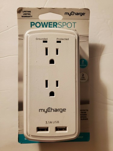 MyCharge PowerSpot Surge Protector Wall Tab with 2 AC Outlets & 2 USB Ports New - 第 1/6 張圖片