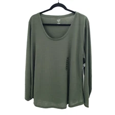 Jennifer Lauren 3x Green Long Sleeve T Shirt Womens Plus Scoop Neck Knit Top 