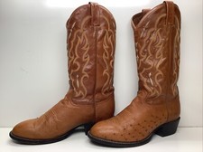 VTG MENS TONY LAMA COWBOY SMOOTH OSTRICH SKIN PUMPKIN SIZE 9.5 D