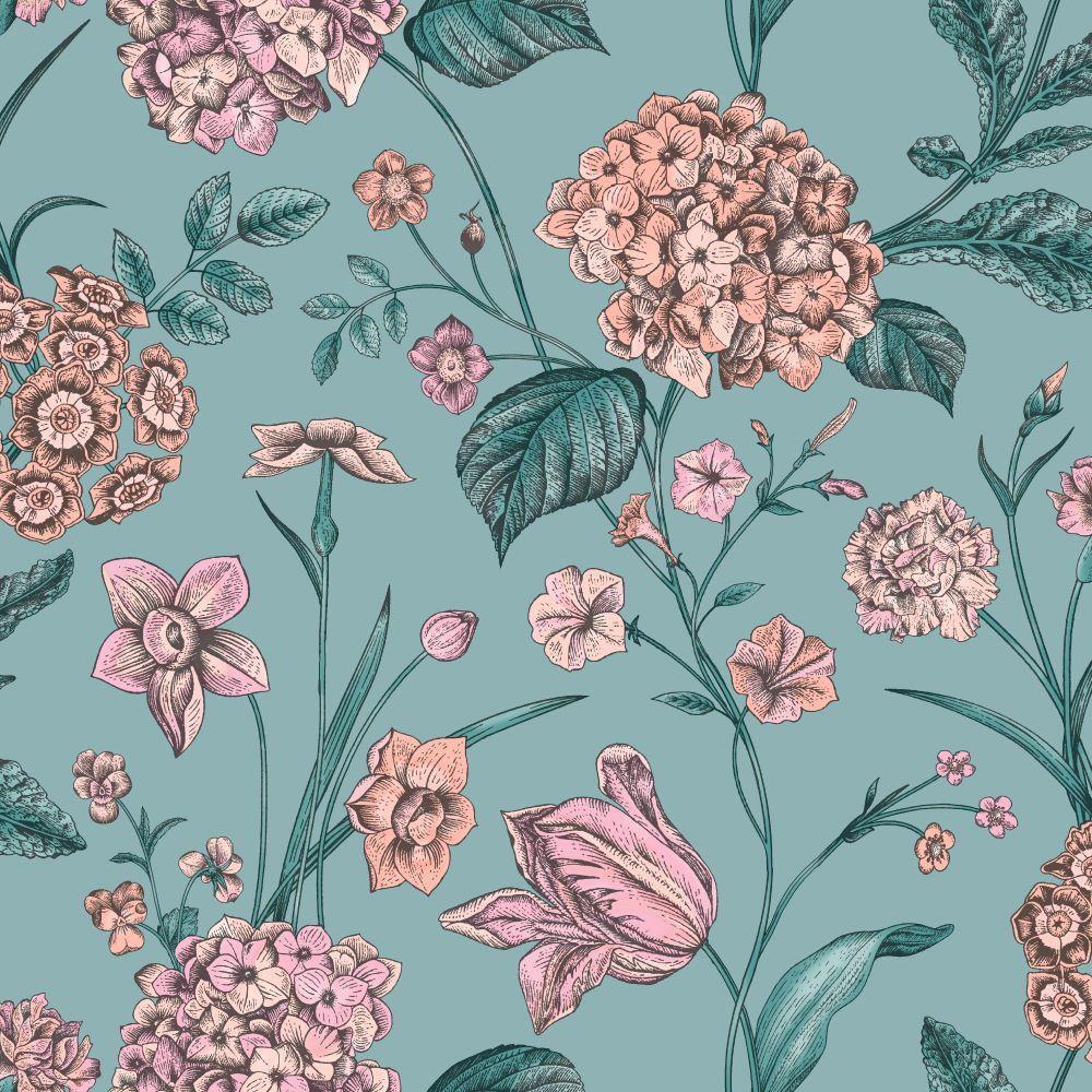 Elegant Homes Hydrangea Teal Floral Wallpaper Flowers Classic Feature Wall - Image 2