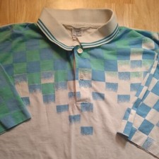 Vintage 90s Checker Tiles Squares Geometric Polo Shirt