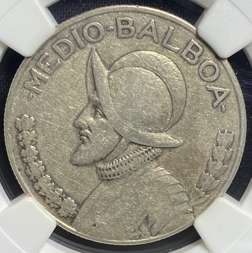 1934 Panama 1/2 Balboa SILVER 0.900 1/2B Canal Conquistador Coin, SHARP NGC VF20