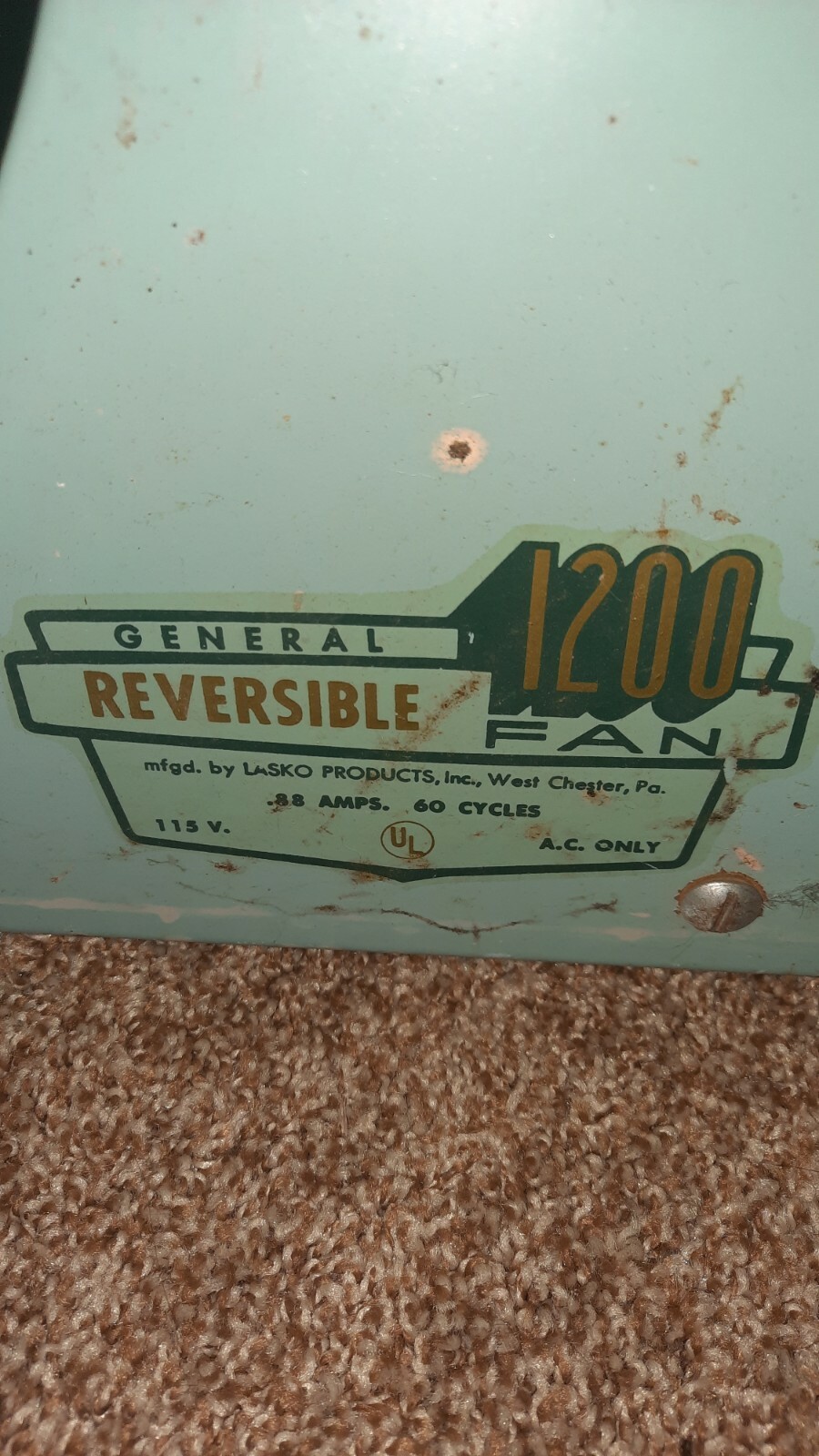 Vintage Lasko Metal Window Fan general reversible 1200 West Chester PA eBay