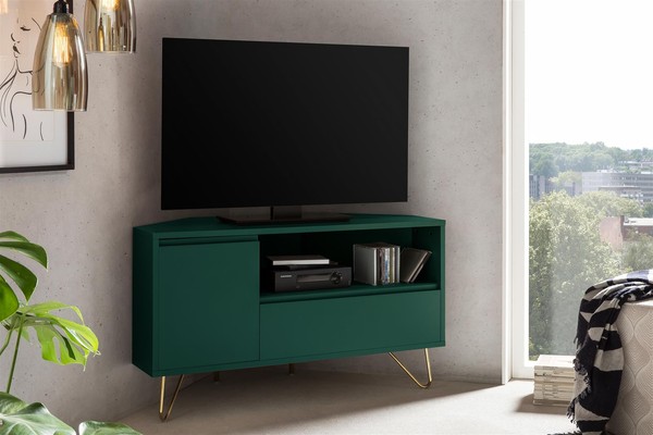 Eck Tv-Lowboard GrüN/Gold Tv-Schrank Fernsehschrank Board Fernsehtisch Tv-Tisch-image