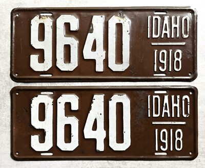 1918 Idaho License Plate Pair -  Nice Original Paint Condition