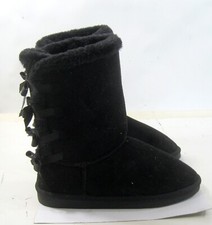 new black Winter Warm back bow Flat Ankle Boot GIRL Size 4