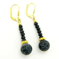 Onyx & Fossil- Achat Ohrringe Klappbrisuren Damen Ohrhänger schwarz Bailysbeads®