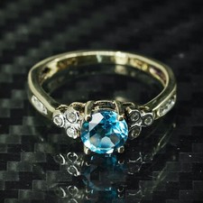 Size 3, vermeil gold over sterling silver 925 ring with blue topaz cluster cz