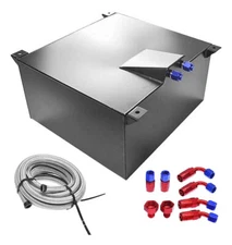 10 GALLON 40L ALUMINUM FUEL CELL GAS TANK+CAP+LEVEL SENDER+STEEL FUEL LINE KIT