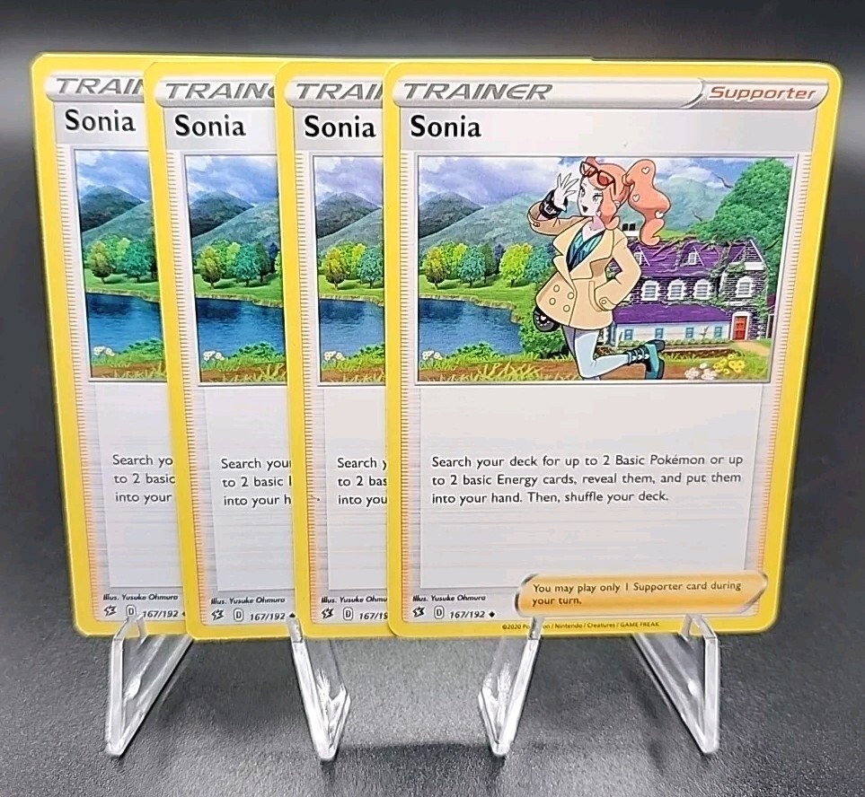 4x Pokemon Sonia 167/192 Sword & Shield Rebel Clash Trainer Playset