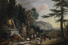 oil painting handpainted on canvas "Landscape with Herders and Ruins"@N6412