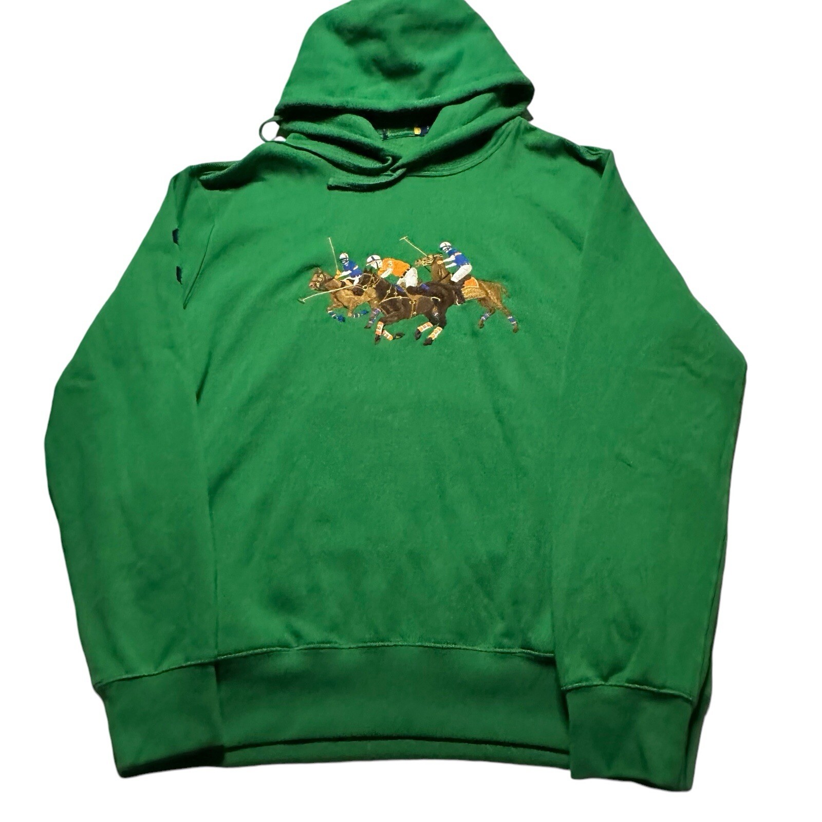 Felpa Polo Ralph Lauren uomo grande VERDE TRIPLO PONY pile FELPA CON CAPPUCCIO NUOVA SENZA ETICHETTE