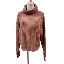 Lovers + Friends On the Road Sweater in Camel Ribbed Turtleneck Small Angora 