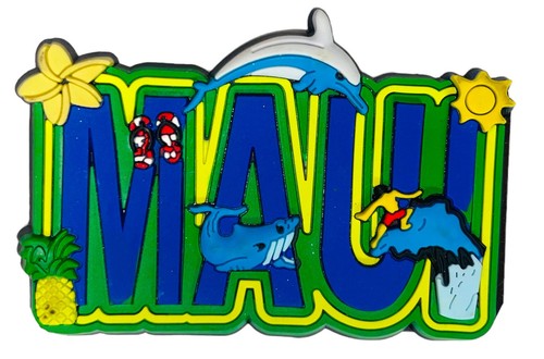 Dolphin Surfing Maui, Hawaii Laser Cut 3D Rubber Souvenir Fridge Magnet - 第 1/4 張圖片