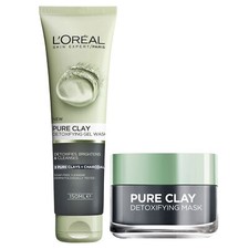 NEW L'Oreal Paris Pure Clay Charcoal Detoxifying Gel Face Wash + Mask Bundle