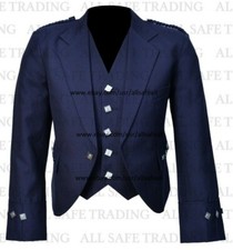 Scottish Blue Argyle Kilt Jacket With Waistcoat/Vest - Sizes 36"- 54"