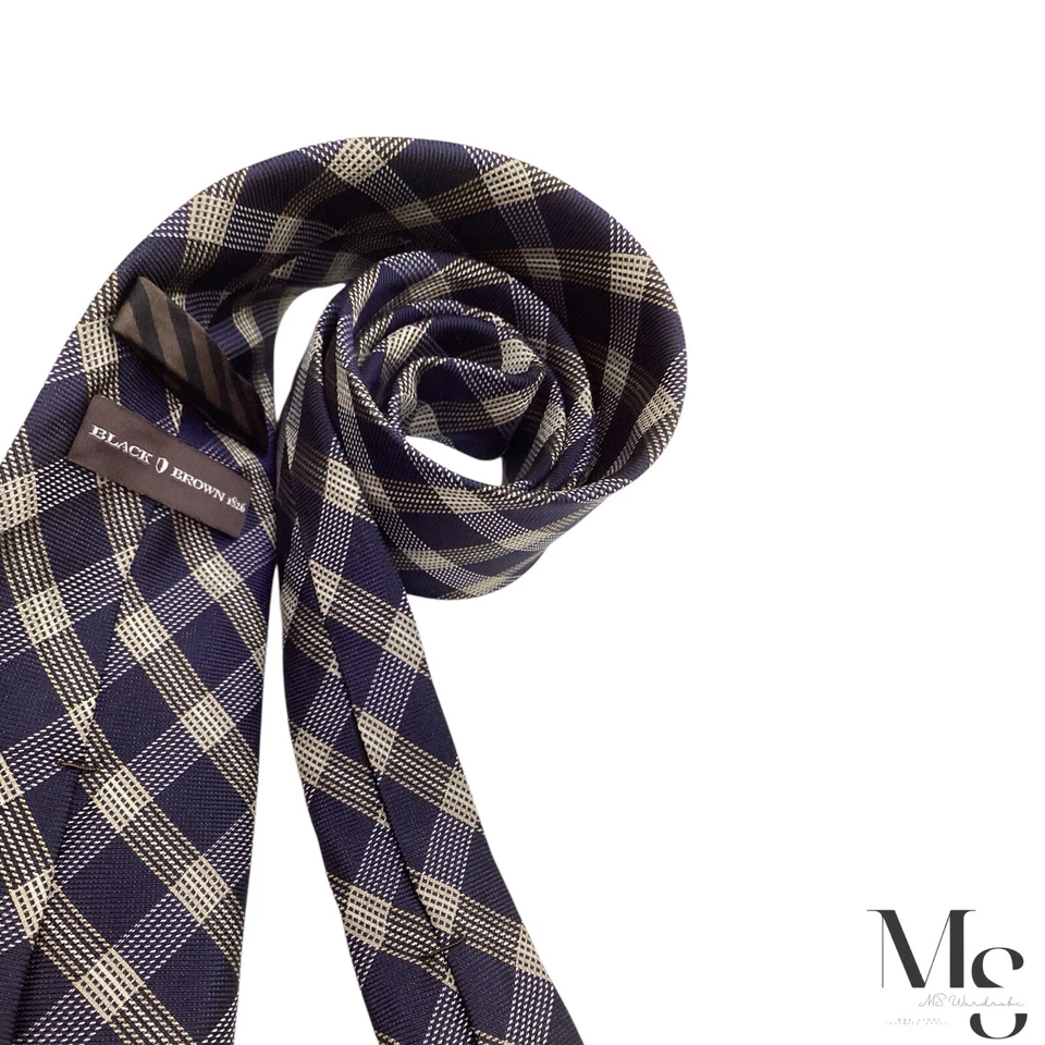 BLACK BROWN 1826Blue PLaids & Cheks Luxury Silk Tie W: 3.75" EX COND - Image 4 of 4