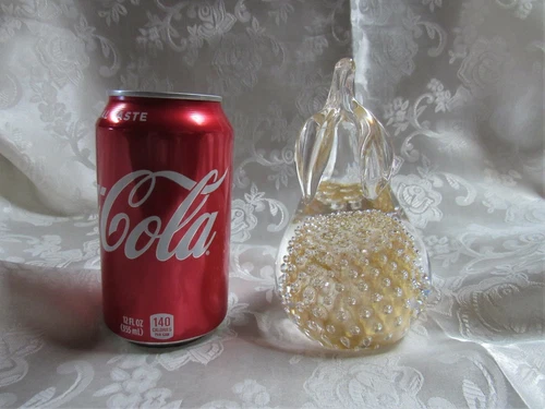 Vintage Murano Glass Controlled Bubble Clear & Gold Pear Figurine * Paperweight