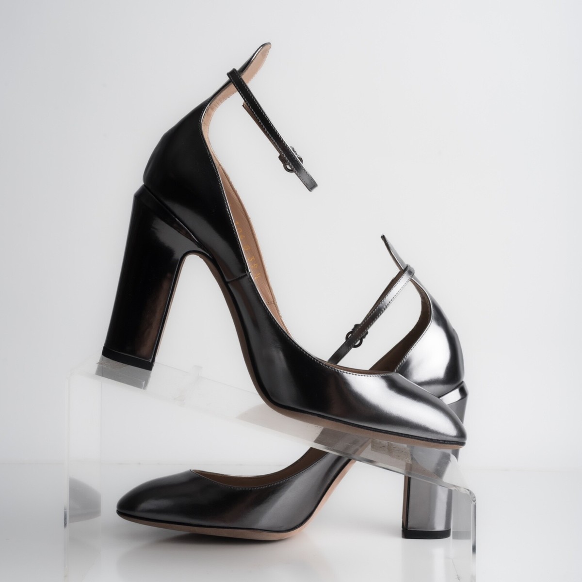 Valentino Garavani Womens Gunmetal Silver Block Heels Ankle Valentino Garavani Womens Gunmetal Silver Block Heels Ankle