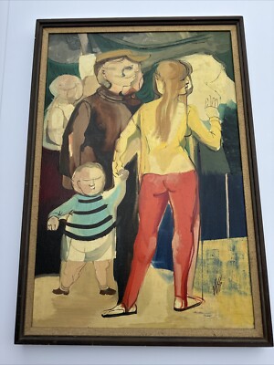 MID CENTURY PAINTING MODERNIST LISTED BILL VOSS Cubist EXPRESSIONIST MAN WOMAN