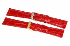 Genuine Crocodile Red Stitched Watch Band Strap Handmade In Italy