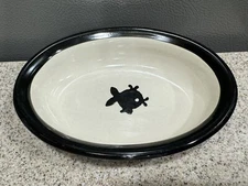 Pet Rageous Designs Pet Cat Bowl Dish Oval Cream & Black Fishes Pristine Cond!