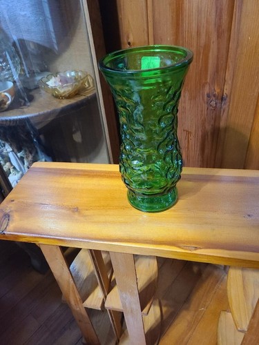 Vintage Hoosier 10" Emerald Green Glass Vase #3 Pebbled Texture - Picture 2 of 2