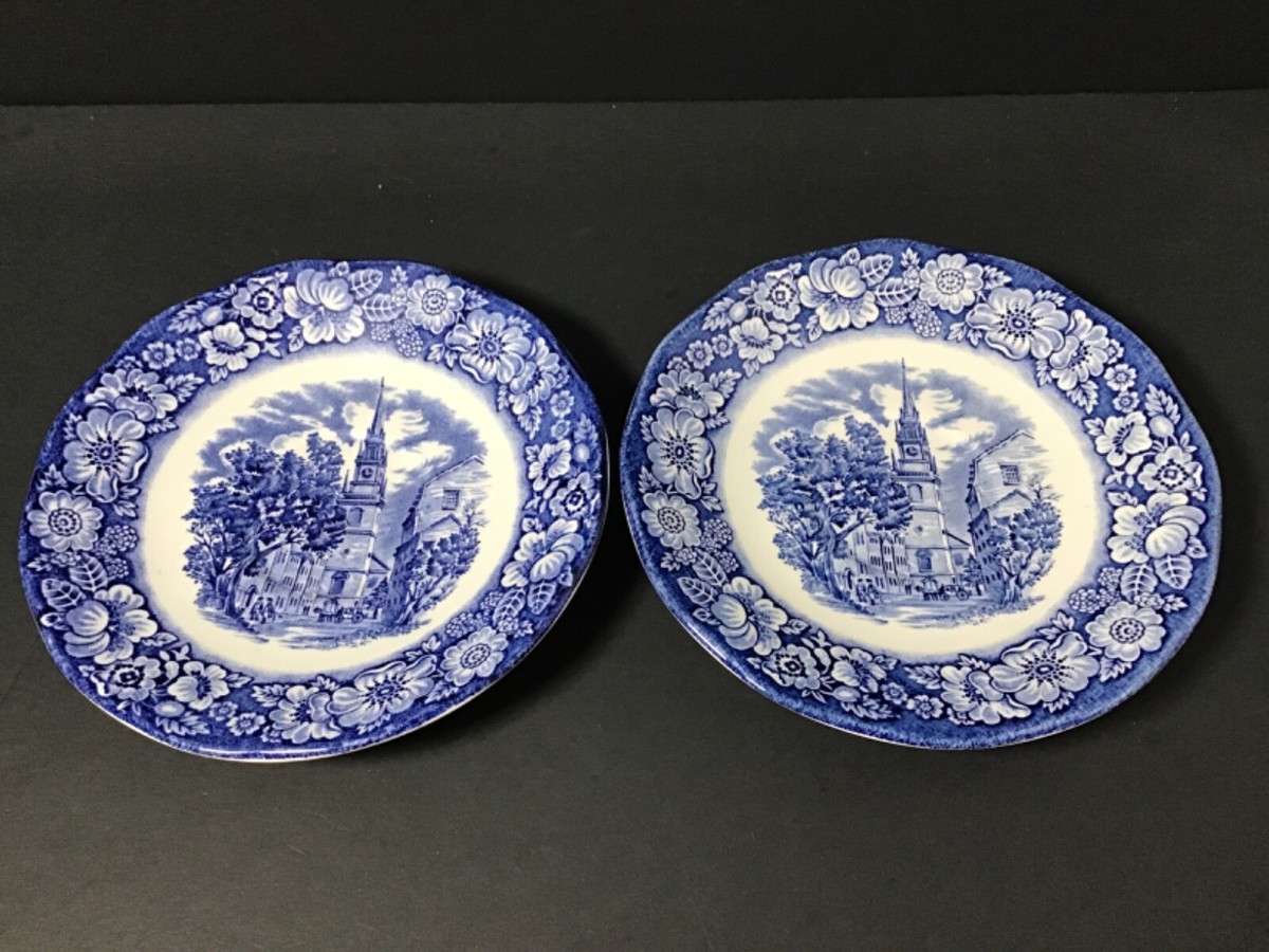 Set of 2 Liberty Blue Historic Colonial Scenes Old North Church