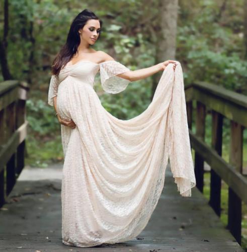 Women's Maternity Dresses Gowns For Photo Shoot Wedding Full-length Skirt Solid - Picture 1 of 25