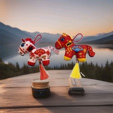 New - Chinese New Year Lucky Horse Ornament with Hanging  8 pcs 4 Red 4 White