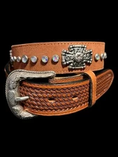 Native American Belt With Hand Tooled Leather Billets Belts Handtooled