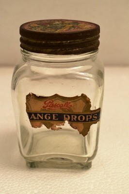 Vintage Pascall Range Drops Glas mit Original Metall Deckel Candy Sweet Dose '' R