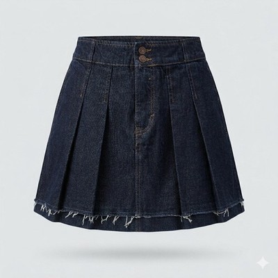 Kiabi Dark Wash Pleated Denim Mini Skort Size S Y2K Schoolgirl Preppy