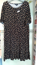 Peacocks Elastcated Waist Dress Orange Ditsy Flower Stretchy UK Size 18 NWT