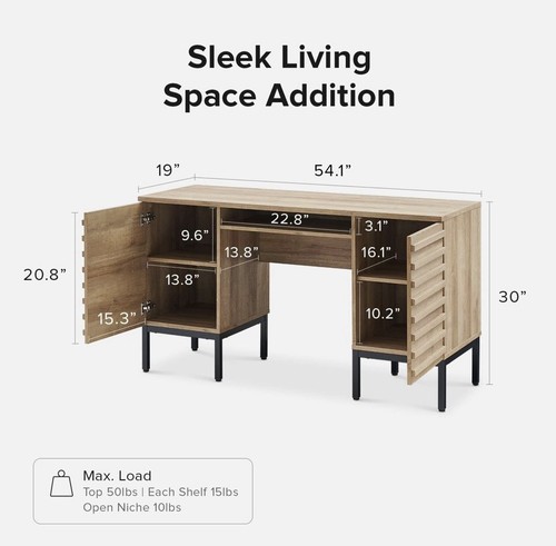 Modern Farmhouse Executive Desk – Mopio Norwin Fluted Oak Finish - Picture 2 of 5