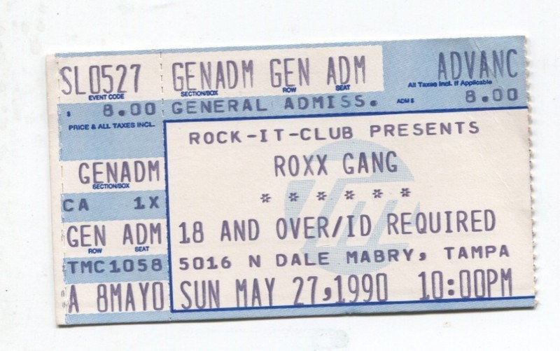 Roxx Gang at Rock-it-Club Tampa FL 5/27/1990 ticket stub